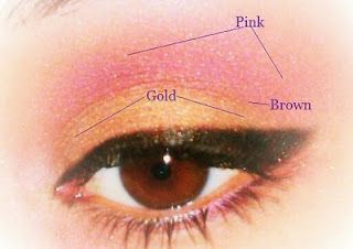 gold and pink eye shadow