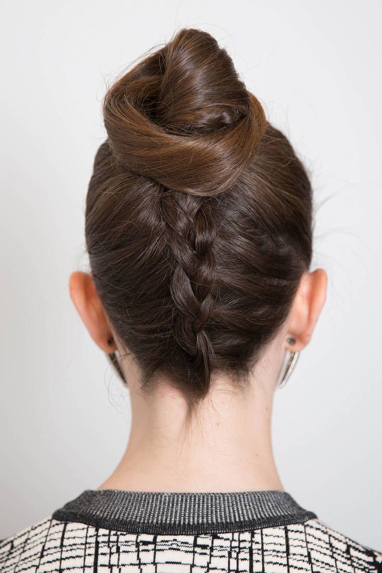 French Braid Turned Top Knot -   how to braid