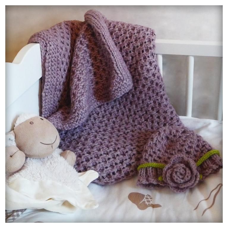 Candice Baby Blanket and Hat -   Knit baby blanket
