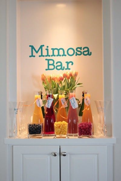 mimosa bar for morning of wedding with bridesmaids while getting ready