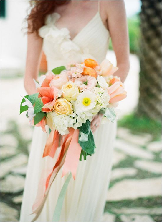 peach and white wedding bouquet