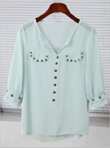 sheer mint blouse with studs