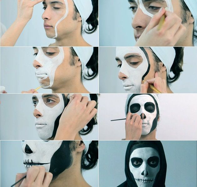 halloween make-up tutorial men skull face step by step -   Halloween Makeup Ideas