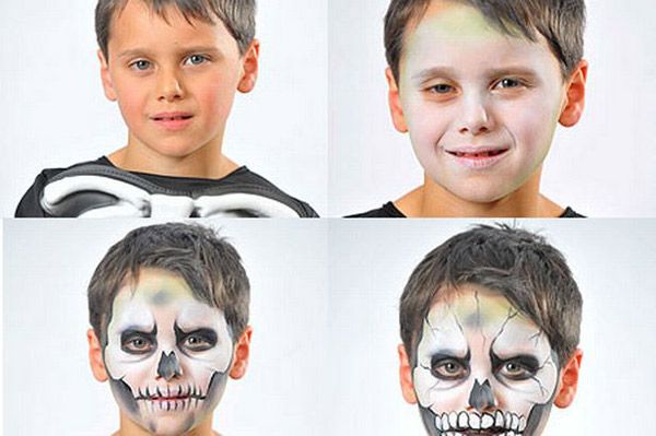 halloween ideas kids boy skull black white makeup steps -   Halloween Makeup Ideas