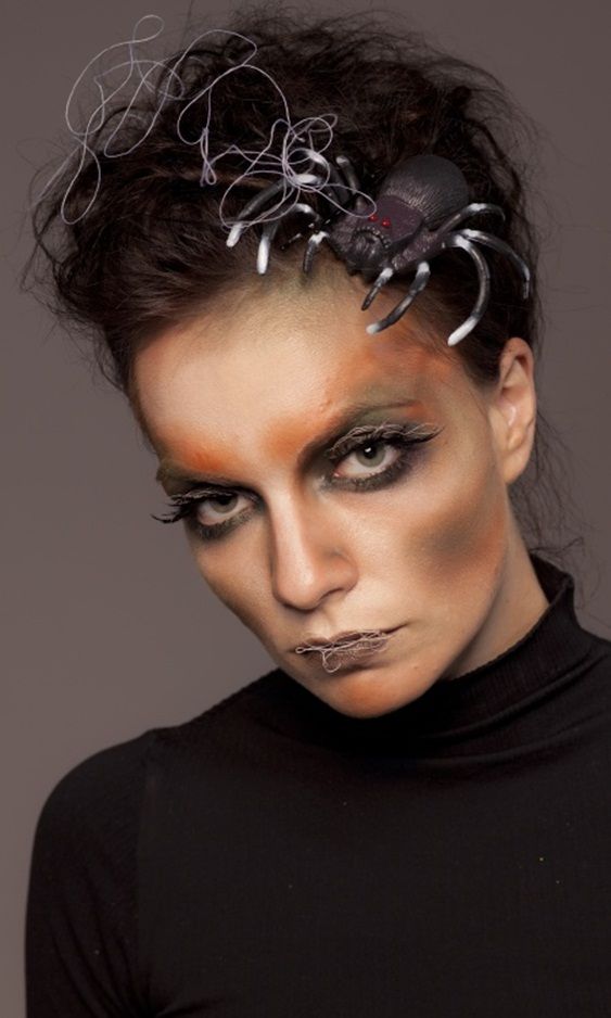 scary halloween makeup women spider hair web -   Halloween Makeup Ideas