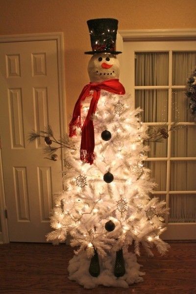snowman tree…would be cute outside. You can buy the white trees at Dollar Gene
