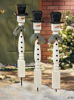 spindle snowmen – spindles are $3 at lowes. cute :)