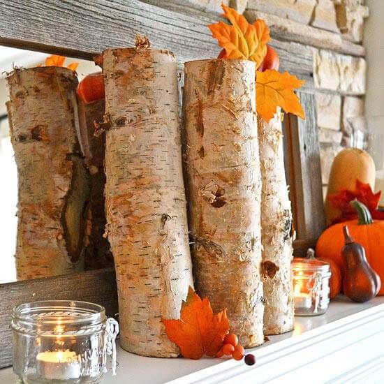 Fall-Inspired Mantel with Earthy Accents -   HOME DECORATIONS WITH FALL LEAVES