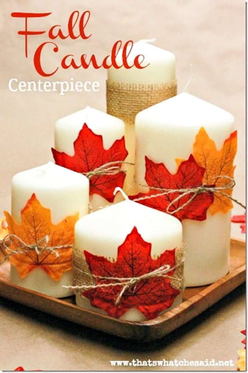Fall Candle Centerpiece -   HOME DECORATIONS WITH FALL LEAVES