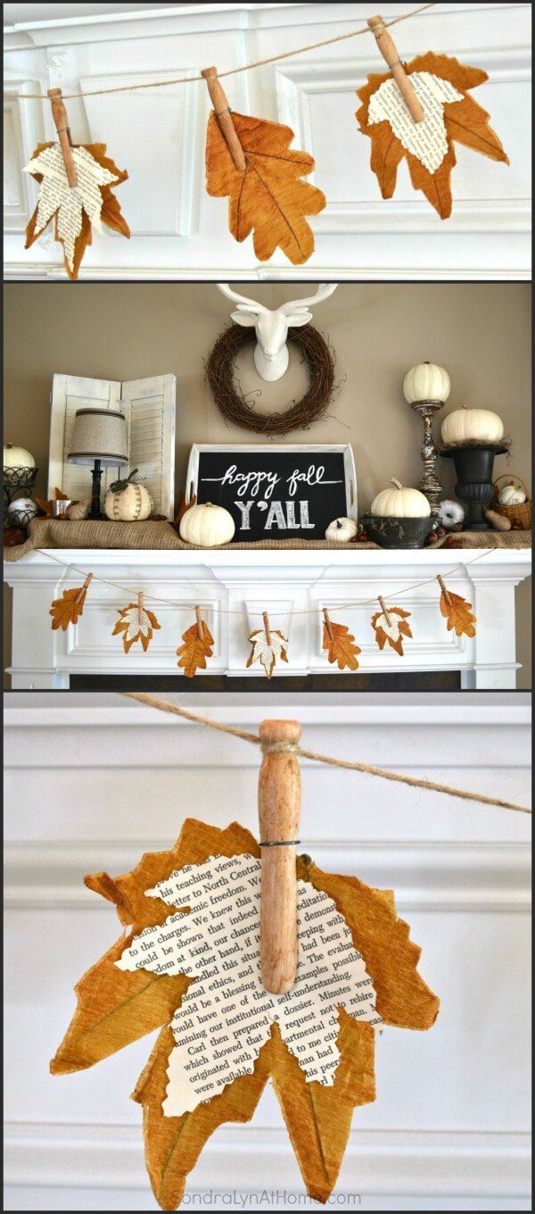 Fall banner with book page leaves -   HOME DECORATIONS WITH FALL LEAVES