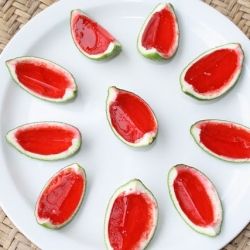 watermelon jello, and vodka in a lime peel, perfect for summer parties.