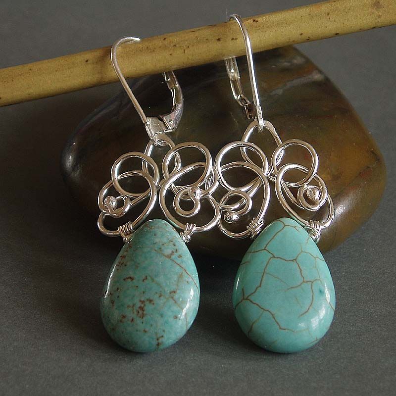 Montana wire wrapped blue green earrings, chandelier earrings ... -   wire wrap earrings