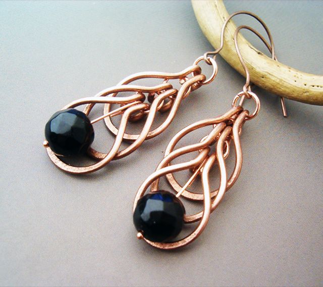 Wire Wrapped Earrings Hammered Copper and Agate by bleek70 on ... -   wire wrap earrings