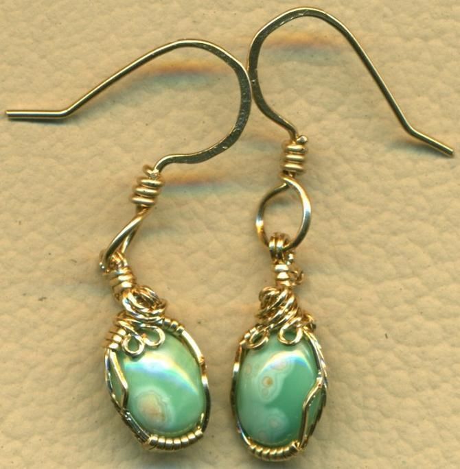 Variscite Gold Wire Wrap Earrings -   wire wrap earrings