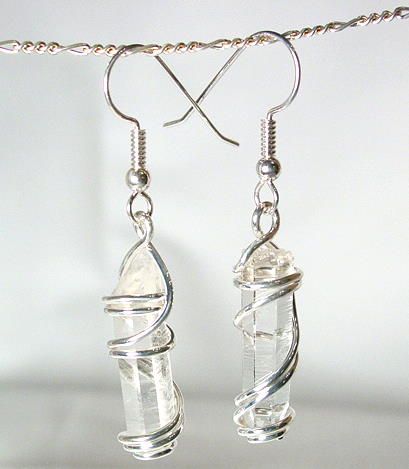 ... quartz crystal points in custom fine silver wire wrapped earrings -   wire wrap earrings