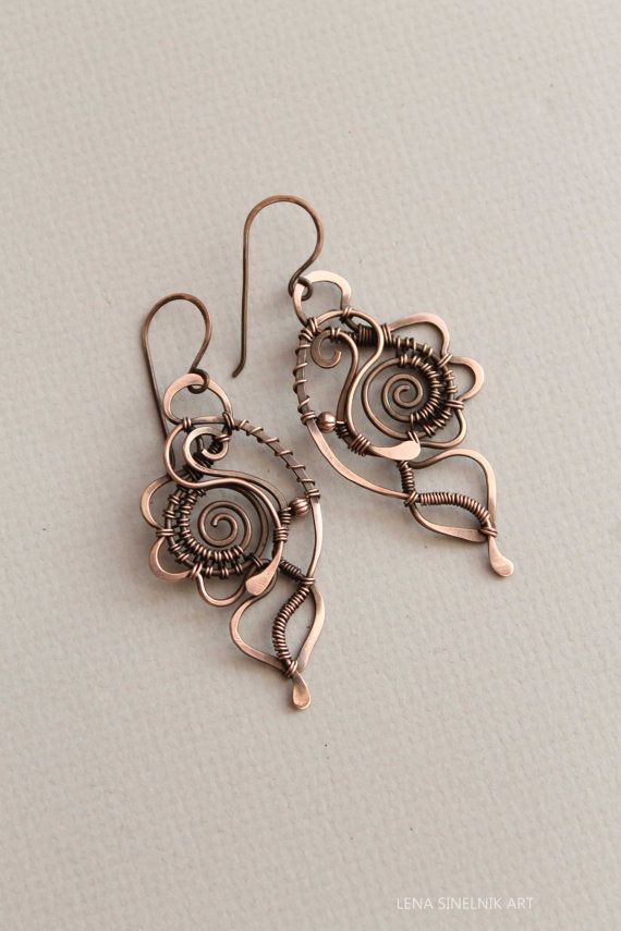 Wire wrap earrings copper earrings by LenaSinelnikArt on Etsy -   wire wrap earrings