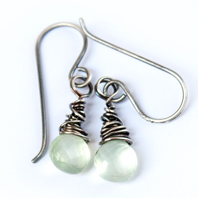 silver wire wrap earrings prehnite briolettes2 nanfan -   wire wrap earrings