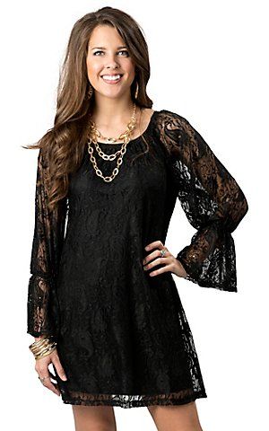 2Tee Couture Black Lace Long Sleeve Dress $64.00