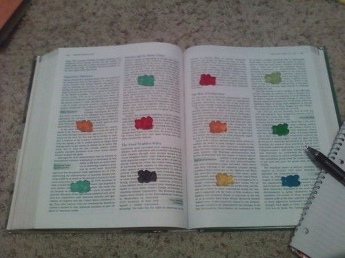 “When taking notes for classes, do this. When you reach a gummybear, eat i