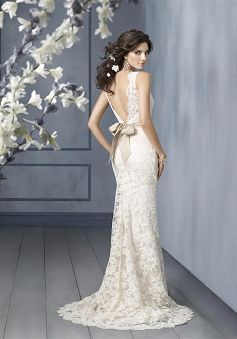 A-Line Bateau Floor Length Attached Alencon Lace Wedding Dress style 11339 (minu