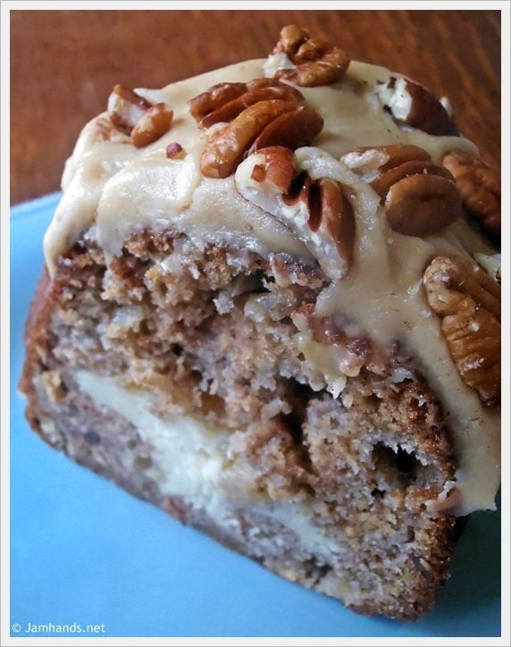Apple and Cream Cheese Bundt Cake with Caramel Pecan Frosting