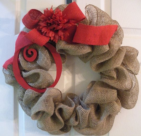 Burlap and red, for a WInter/Christmas wreath. Love it!