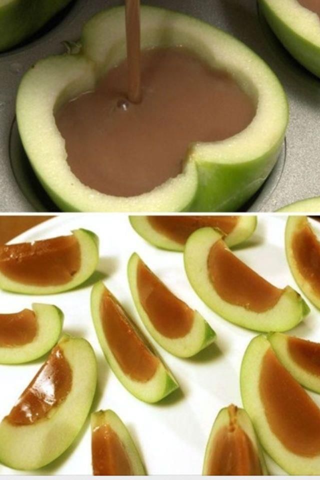 Caramel Apples.  Hollow out an apple, pour in melted caramel, let cool and slice