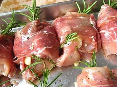 Chicken wrapped in prosciutto with rosemary.  marinated the chicken with rosemar