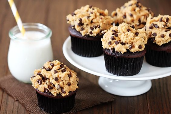 Chocolate Cupcakes with (Egg-Free!) Peanut Butter Cookie Dough "Frosting&qu