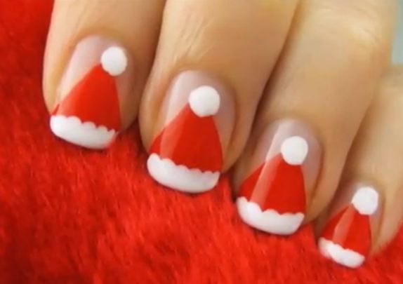 Christmas is getting near. Decorate your nails with quick and easy Santa Hats. c