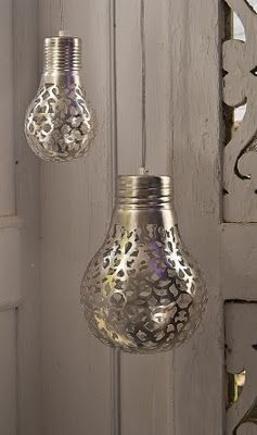 Cover a light bulb with a doily and spray paint it. The light will shine the pat