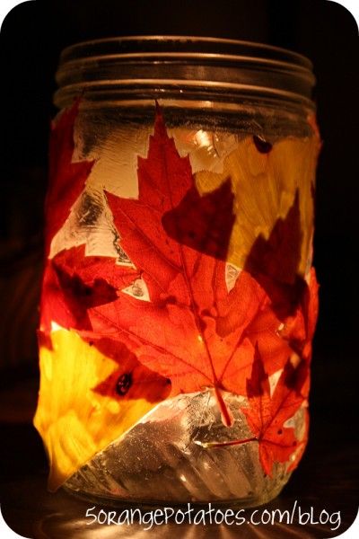 Create a Leaf lantern this Fall.  Just leaves + Modge Podge. use teeny tea light