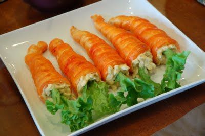 Crescent Roll carrots filled w. egg salad for Easter lunch…so cute!!  (Changin