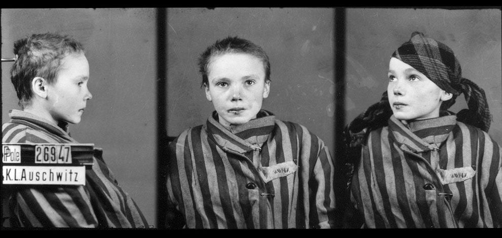 Czeslawa Kwoka, age 14, appears in a Auschwitz prisoner identity photo.  She was