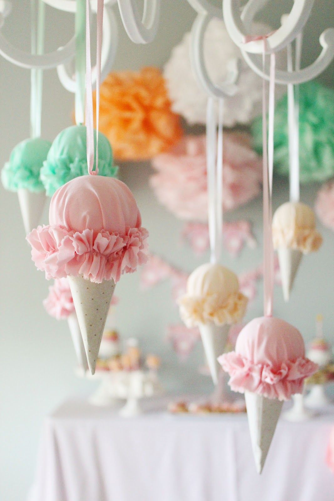 DIY Ruffled Ice Cream Cone ornaments for a party