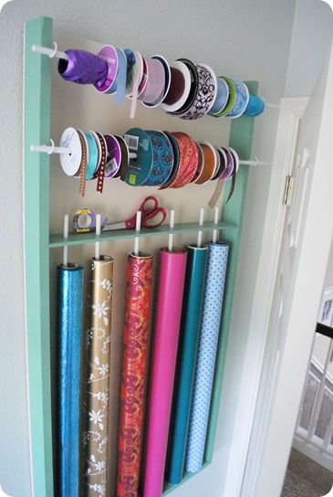 DIY wrapping paper organizer.