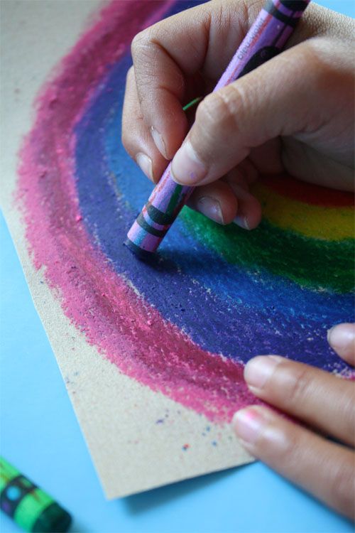 Draw on sandpaper with crayolas, iron the image on to a t-shirt…..(who figures