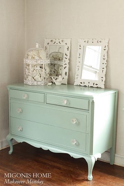 Dresser refinished in Benjamin Moore's Azores (Pottery Barn color)