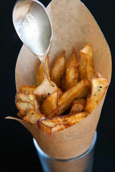 Eggplant Fries with a Drizzle of Honey: Best when hot and crispy!