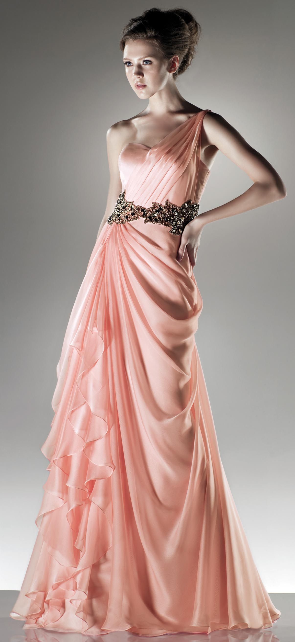 Elegant one shoulder chiffon gown