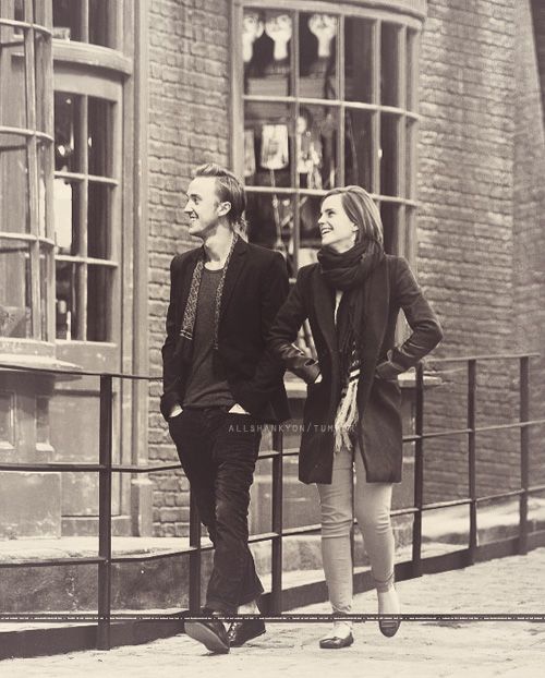 Emma Watson and Tom Felton at Leavesden Studios making me ship them wat?