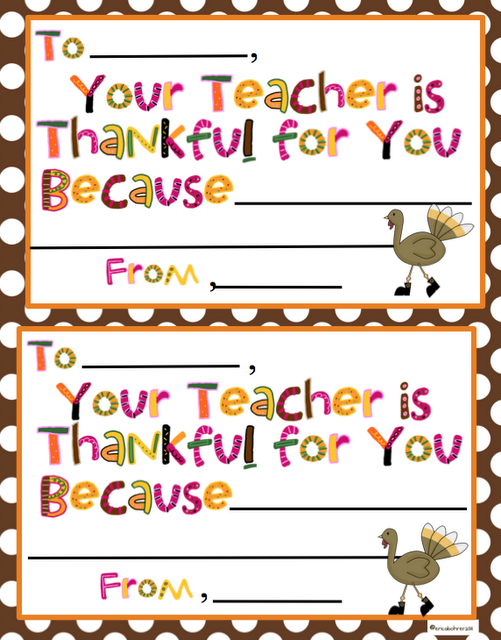 Erica Bohrer's First Grade: Thanksgiving Free "Your Teacher is Thankful