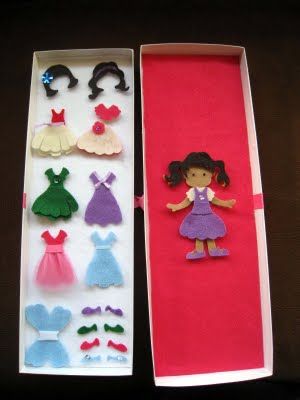 Felt dolls– what a cute idea, especially the box felt board.