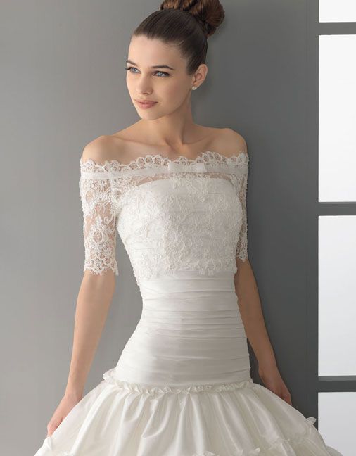 Glamorous half sleeve ball gown floor-length wedding dress