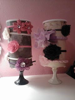 Headband holder made from oatmeal can, scrapbook paper and candlestick holder. P