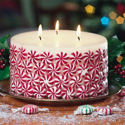 Hot glue gun peppermint candles to an unscented or vanilla candle. When the cand