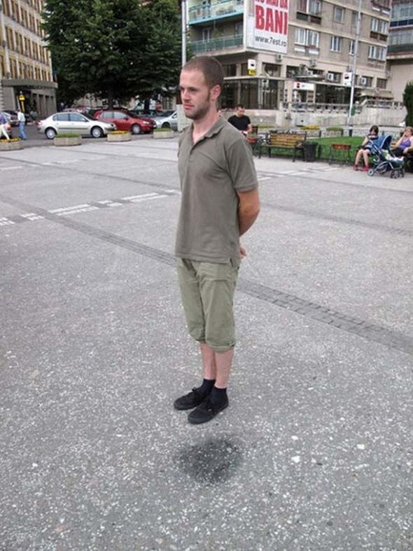 How to float. 1: Pour some water on the ground. 2: Step away from water. 3: Take