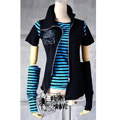 I found 'Black and Blue Stripe Cyber Goth Punk Emo Clothes Jackets SKU-11401