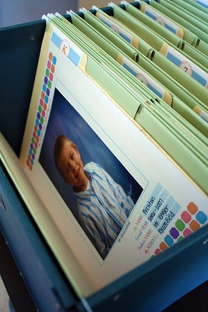 I have to remember to do this. File folders for K-12 to hold memorable school it