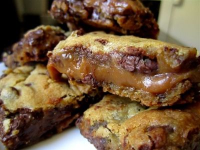 Knock You Naked Bars: Chocolate Chip Cookie layers with filling of evaporated mi